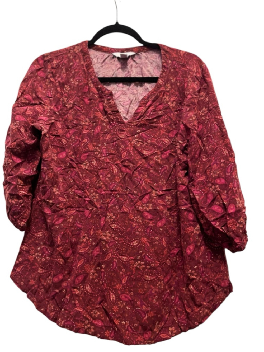EUC Croft & Barrow Red Pink Paisley Blouse Women’s PL